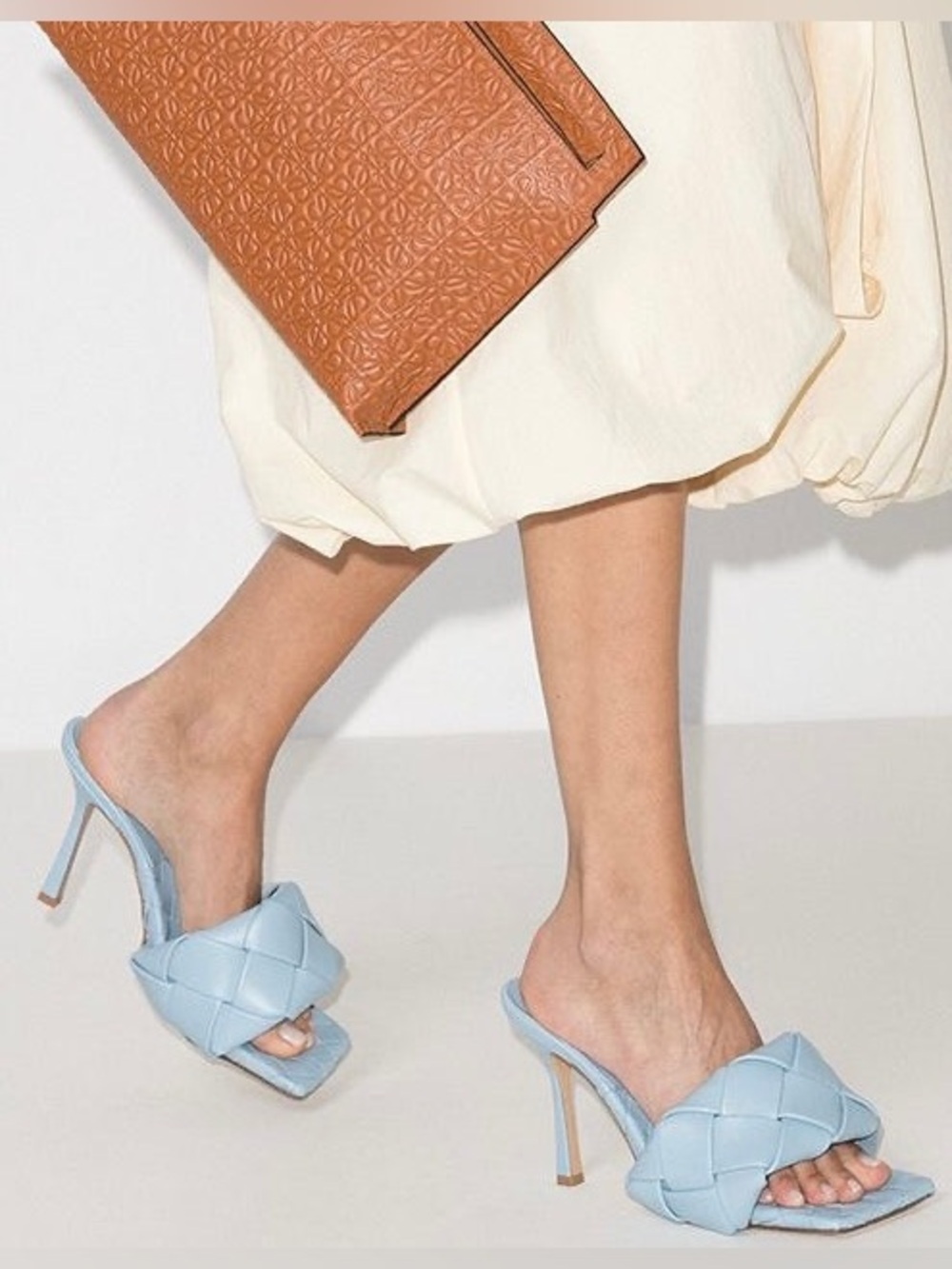 Light Blue Woven High-Heel Slide Sandals